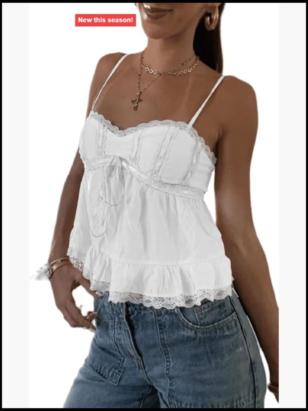 Y2K Babydoll Tank Top Square Neck Smocked Bow Cami Floral Ruffled Hem Crop